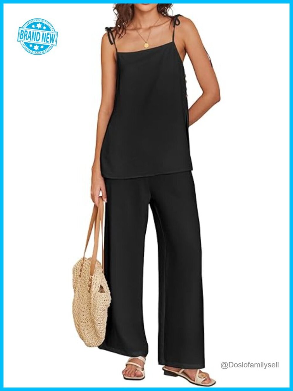 2 Piece Summer Set - Sleeveless Top & Wide Leg Pants, Loose Loungewear